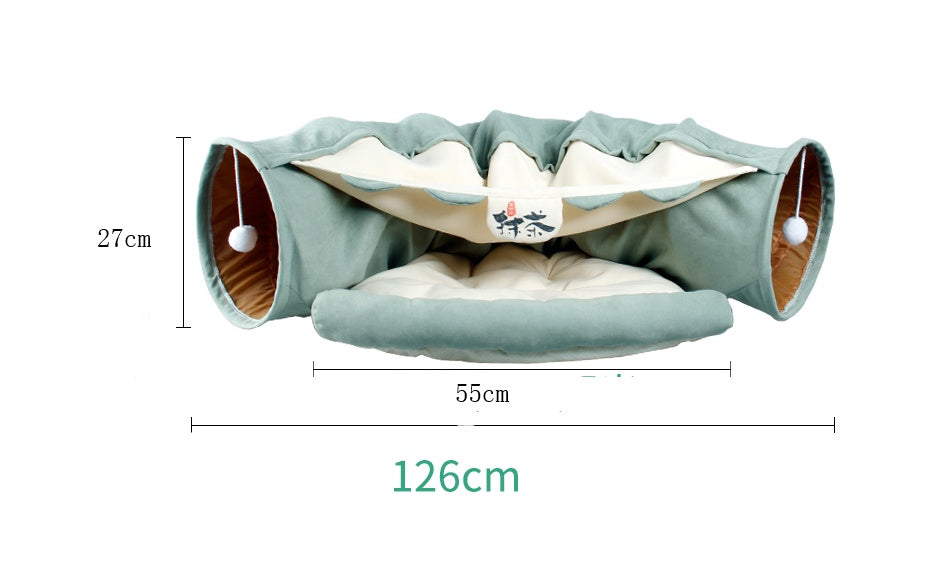 Casa Túnel 2 en 1 para Gatos - Cama cómoda y túnel de juego plegable
