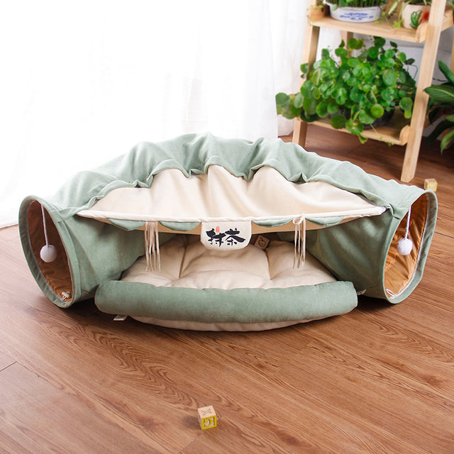 Casa Túnel 2 en 1 para Gatos - Cama cómoda y túnel de juego plegable