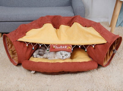 Casa Túnel 2 en 1 para Gatos - Cama cómoda y túnel de juego plegable