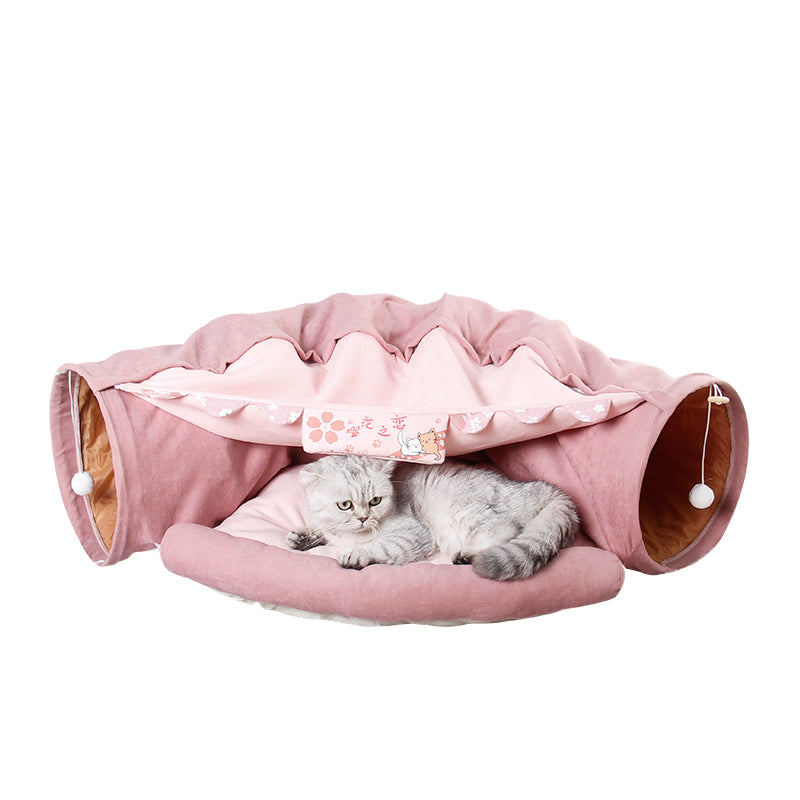 Casa Túnel 2 en 1 para Gatos - Cama cómoda y túnel de juego plegable