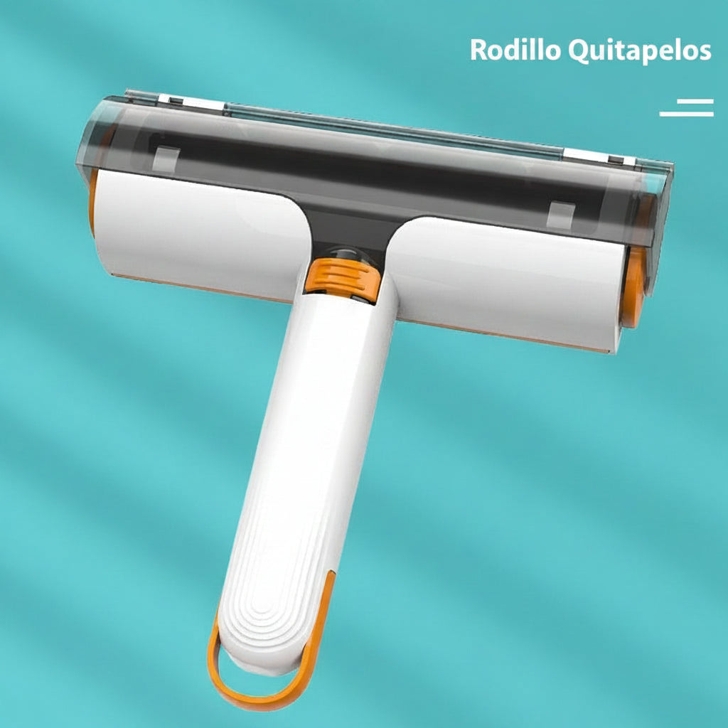 Rodillo quitapelos en uso sobre sofá, recoge pelo de mascotas al instante