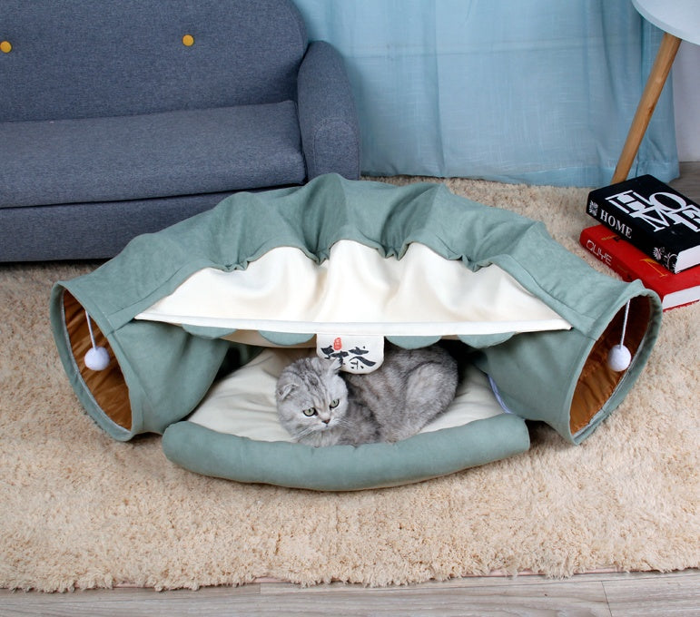 Casa Túnel 2 en 1 para Gatos - Cama cómoda y túnel de juego plegable